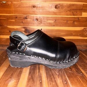 Troentorp Steel Toe Safety Black Clog, Leather, Wooden Sole Size 9 EU 40